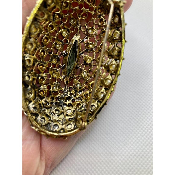 Vintage Signed ART Huge Pearl & Rhinestone Brooch - Picture 4 of 5